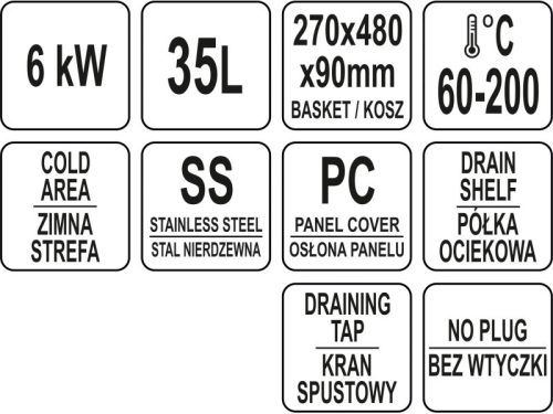 YATO YG-04641 GASTRO Asztali olajsütő 26,5 liter 6000 W leeresztőcsappal