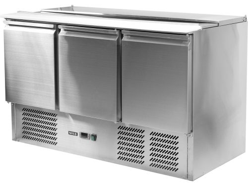 YATO YG-05290 Háromajtós rozsdamentes hűtőasztal rozsdamentes fedéllel 700-as széria 368L 1365x700x876mm