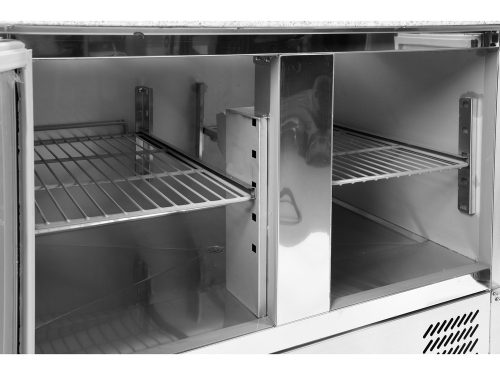 YATO YG-05305 Háromajtós rozsdamentes bővített pizzaasztal gránit munkapúlttal 700-as széria 368L 1400x700x1020 (asztal), 1400x335x435 (bővítmény) mm