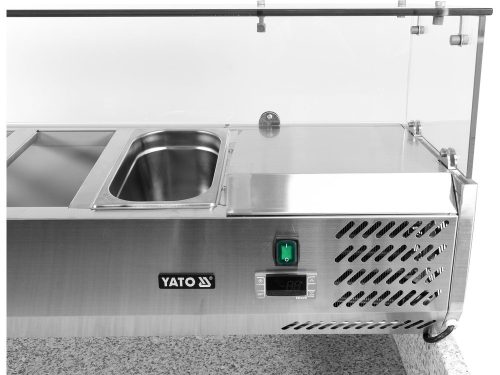 YATO YG-05305 Háromajtós rozsdamentes bővített pizzaasztal gránit munkapúlttal 700-as széria 368L 1400x700x1020 (asztal), 1400x335x435 (bővítmény) mm