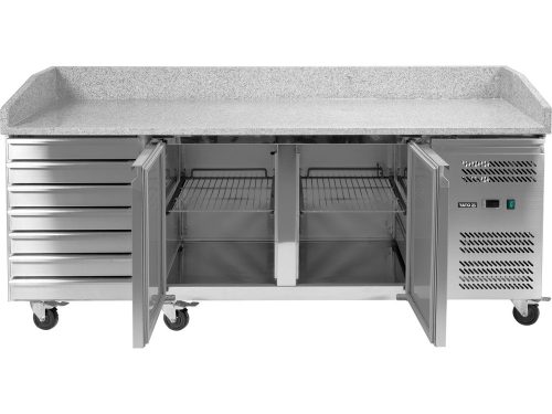 YATO YG-05310 Kétajtós hétfiókos bővíthető rozsdamentes hűtött pizzaasztal 580L 2025x800x1000mm