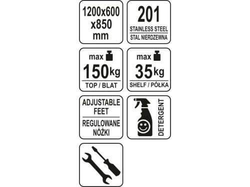 YATO YG-09002 GASTRO Inox munkaasztal alsó polccal