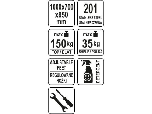 YATO YG-09010 GASTRO Inox munkaasztal alsó polccal