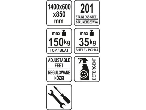 YATO YG-09023 GASTRO Inox munkaasztal alsó polccal hátsó felhajtással