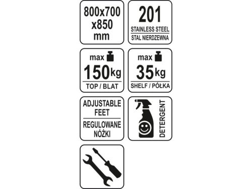 YATO YG-09030 GASTRO Inox munkaasztal alsó polccal hátsó felhajtással