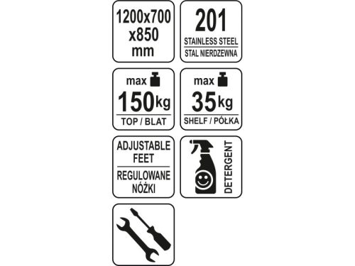 YATO YG-09032 GASTRO Inox munkaasztal alsó polccal hátsó felhajtással