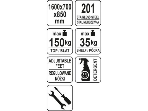 YATO YG-09035 GASTRO Inox munkaasztal alsó polccal hátsó felhajtással