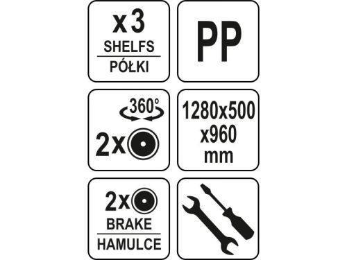 YATO YG-09100 GASTRO Zsúrkocsi 3 polcos műanyag