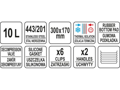 YATO YG-09200 GASTRO Ételszállító badella dupla falú 10 liter inox