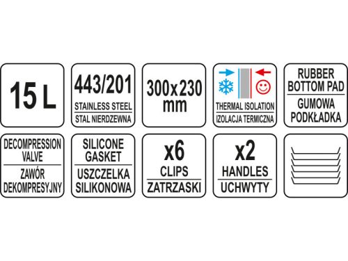 YATO YG-09201 GASTRO Ételszállító badella dupla falú 15 liter inox