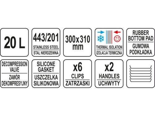 YATO YG-09202 GASTRO Ételszállító badella dupla falú 20 liter inox