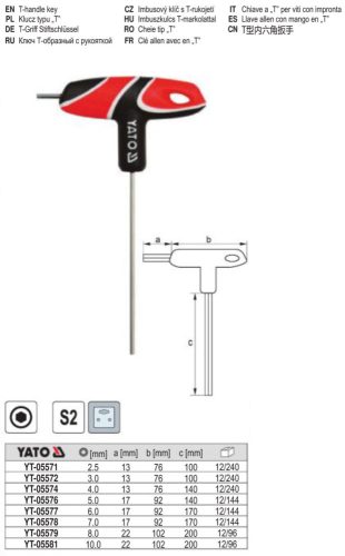 YATO YT-05571 T-kulcs imbusz 2,5 mm CrV