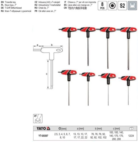 YATO YT-05597 Gömbfejű imbusz T-kulcs készlet 8 részes 2,5-10 mm S2