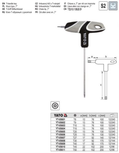 YATO YT-05601 T-kulcs T8 / 130 mm S2