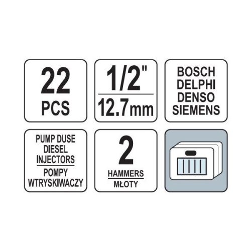 YATO YT-06175 Diesel befecskendező kiszedő készlet 22 részes 1/2"