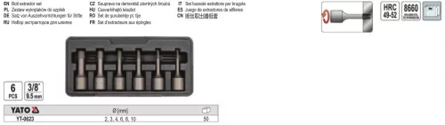 YATO YT-0623 Törtcsavar kiszedő készlet 6 részes 3/8" M2-M10