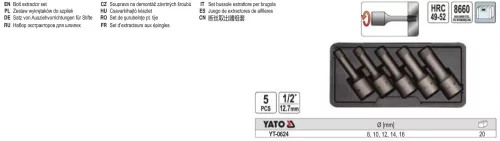 YATO YT-0624 Törtcsavar kiszedő készlet 5 részes 1/2 col