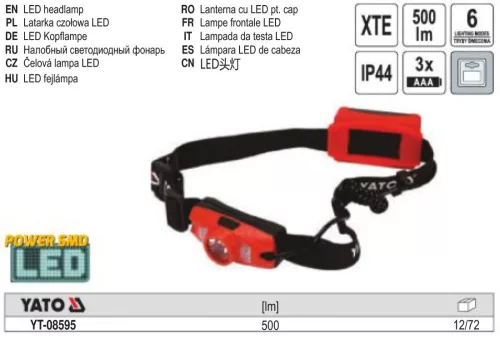 YATO YT-08595 Elemes LED fejlámpa 500 lumen
