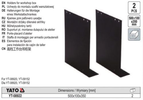 YATO YT-08922 Szekrény tartó konzol 500 x 100 x 350 mm 2 db YT-08920-hoz