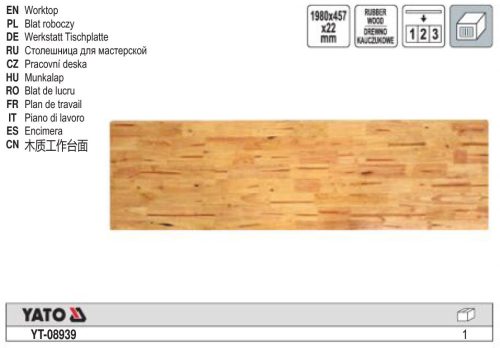 YATO YT-08939 Fa munkalap 3 alsó szekrényhez 1980 x 457 x 22 mm
