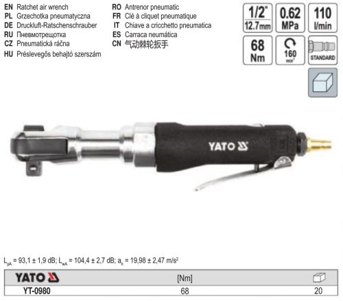 YATO YT-0980 Pneumatikus racsnis kulcs 1/2" 68 Nm