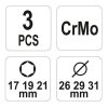 YATO YT-1056 Alufelni dugókulcs készlet 3 részes 1/2" 17/19/21 mm CrMo