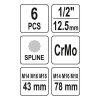 YATO YT-10652 Gépi bit dugókulcs készlet 6 részes Spline 1/2" M14-M18 CrMo