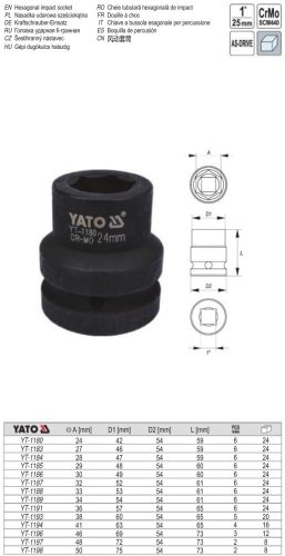YATO YT-1185 Gépi dugókulcs 1" 29 mm CrMo
