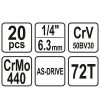 YATO YT-14491 Dugókulcs készlet 20 részes 1/4" 3,5-14 mm CrV