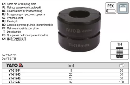 YATO YT-21745 Krimpelő betét YT-21735 krimpelőhöz TH-típus 20 mm