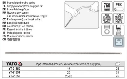 YATO YT-21850 Belső csőhajlító rugó 16 mm