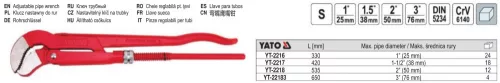 YATO YT-22183 Svédcsőfogó "S" 45° 3" DIN5234 CrV