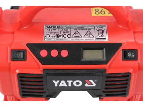 YATO YT-23247 Akkus kompresszor 11 bar 18 V (1 x 3,0 Ah akku + töltő) + 12 V szivargyújtó