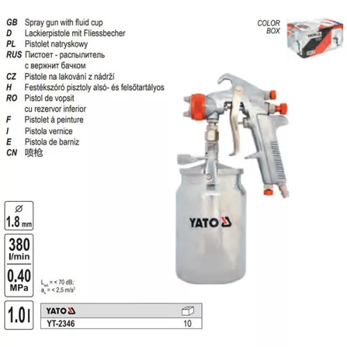 YATO YT-2346 Alsótartályos festékszórópisztoly 1000 ml