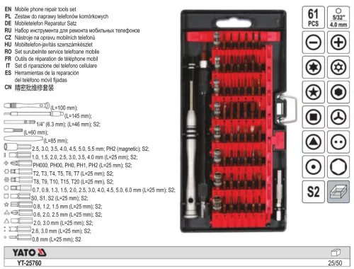 YATO YT-25760 Mobiltelefon szerelő szerszámkészlet 61 részes
