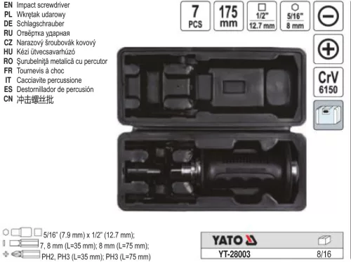 YATO YT-28003 Kézi ütvecsavarozó készlet 7 részes