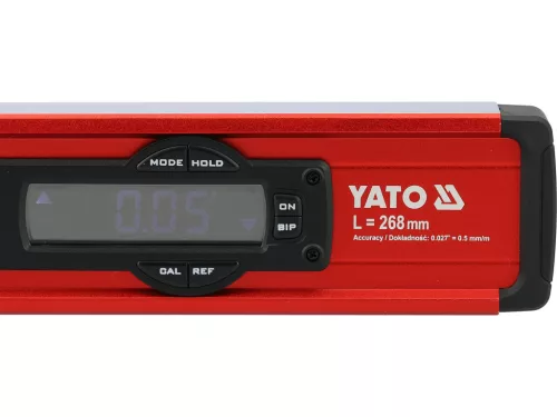 YATO YT-30396 Alumíniumöntvény elektronikus vízmérték 268mm 2 libellával digitális kijelzővel szögmérés funkcióval