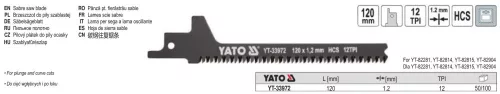 YATO YT-33972 Szablyafűrészlap fához 120 mm / 12 TPI (ívelt vágáshoz)