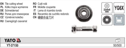YATO YT-37150 Csempevágó kerék 22 x 6 x 6 mm