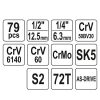 YATO YT-38911 Szerszámkészlet 79 részes 1/4", 1/2" CrV CrMo