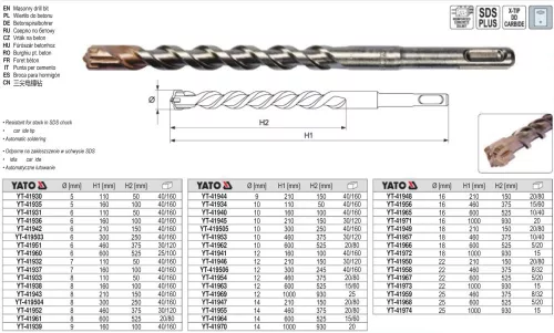 YATO YT-41969 Kőzetfúró 12 x 1000/930 mm négyélű SDS-Plus