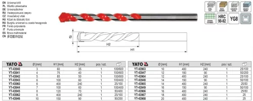 YATO YT-43960 Univerzális fúrószár 6 x 400/240 mm