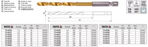 YATO YT-44750 Csigafúró 1,5 x 63/18 mm HSS-TiN bit befogású