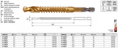 YATO YT-44827 Fém marófúró 9,0 x 102 mm bit befogású HSS-TiN