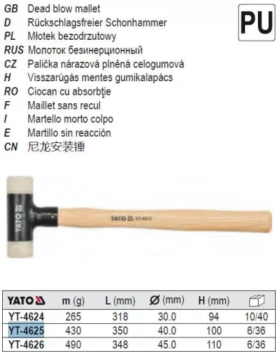 YATO YT-4625 Műanyag kalapács 430 g visszarúgásmentes fehér műanyag