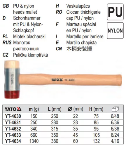 YATO YT-4632 Kalapács kétoldalas 340 g Pu/műanyag