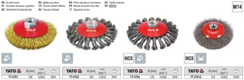 YATO YT-4764 Döntött sodrott körkefe M14 125 mm inox