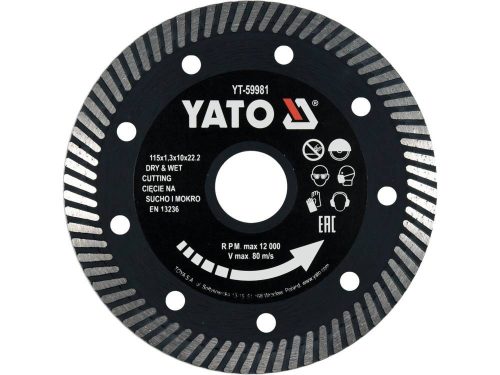 YATO YT-59981 Gyémánt vágókorong 115 x 1,3 x 10 x 22,2 mm turbó