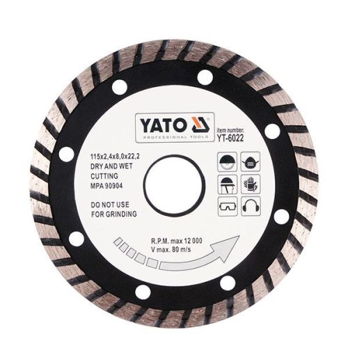 YATO YT-6022 Gyémánt vágókorong 115 x 2,4 x 8,0 x 22,2 mm turbo