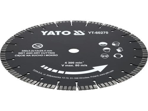 YATO YT-60270 Gyémánt vágótárcsa járdalapokhoz és betonhoz vágógépre 350 x 25,4 mm